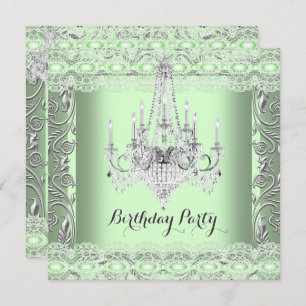 Invitation Elégant lustre en dentelle verte de Menthe fête d'