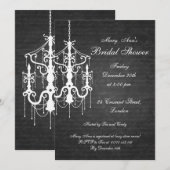 Invitation Élégant lustre Fête de l'mariée noir (Devant / Derrière)