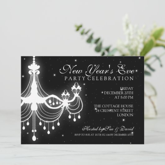 Invitation Élégant lustre noir du Nouvel An (Debout devant)