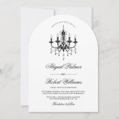 Invitation Élégant lustre noir Vieux argent mariage voûté (Devant)