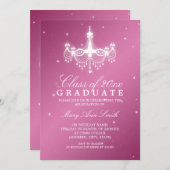 Invitation Élégant lustre rose pour la fête des diplômés (Devant / Derrière)