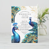 Invitation Élégant Lux Peacocks Flora Mariage (Debout devant)