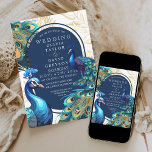 Invitation Élégant Lux Peacocks Flora Mariage<br><div class="desc">Faire-part de mariage moderne et design avec paons. Or bleu vert et turquoise avec ligne or,  écriture classique,  calligraphie élégante et minimaliste (imitation poussière d'argent et or). Belle et élégante faire-part de mariage simple et moderne.</div>