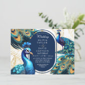 Invitation Élégant Lux Peacocks Garden Emerald Green Mariage (Debout devant)