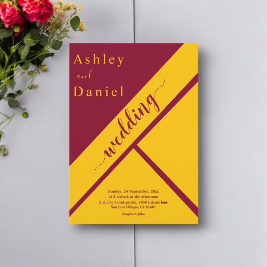 Invitation Elégant Luxe Bourgogne Et Mariage doré Or