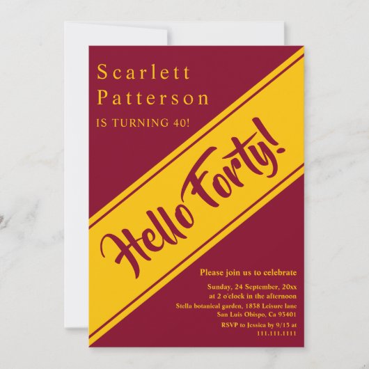 Invitation Elégant Luxe Bourgogne Et Or 40ème Anniversaire (Devant)