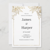 Invitation Élégant luxe Mariage floral blanc et or (Devant)