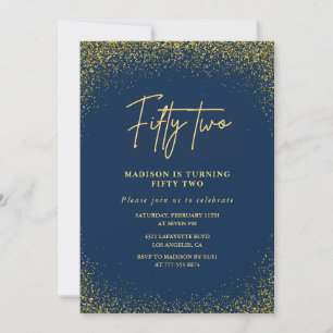Invitation Élégant Luxe Marine Pailleté Or 52e anniversaire