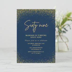 Invitation Élégant Luxe Navy Or Pailleté 69e anniversaire