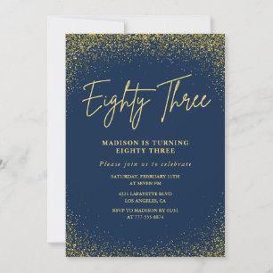 Invitation Élégant Luxe Navy Or Pailleté 83e anniversaire