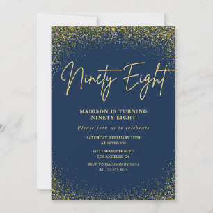 Invitation Élégant Luxe Navy Or Pailleté 98e anniversaire