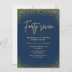 Invitation Élégant Luxe Navy Or Paillettes 47e anniversaire