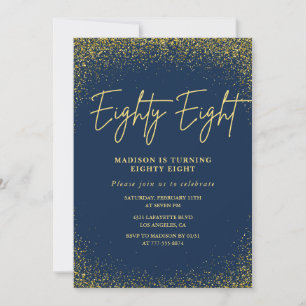 Invitation Élégant Luxe Navy Or Paillettes 88e anniversaire