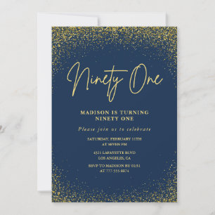 Invitation Élégant Luxe Navy Or Paillettes 91e anniversaire