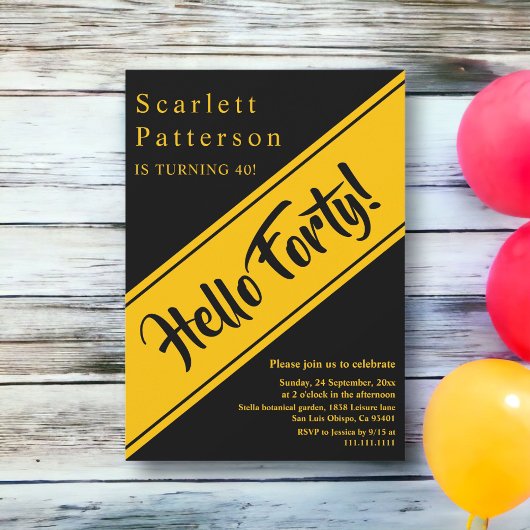 Invitation Elégant Luxe Noir Et Or Chic 40e Anniversaire