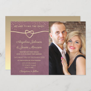 Invitation Elégant Luxe Purple Gold Confetti Mariage Photo