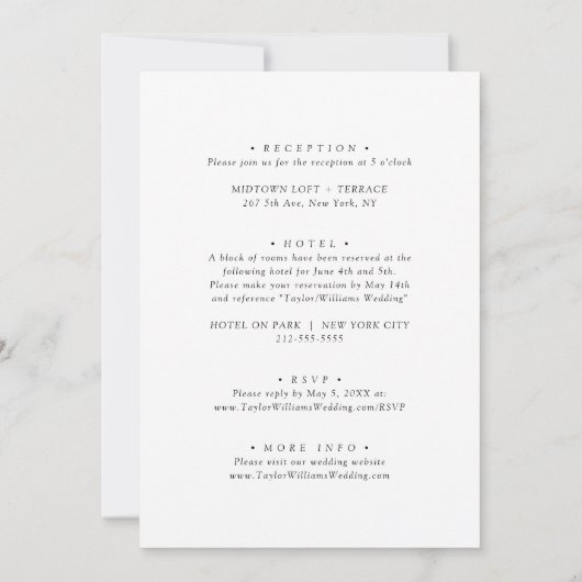 Invitation Elégant luxe simple tout en un Mariage (Dos)