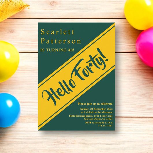 Invitation Elégant Luxe Vert Et Or Chic 40e Anniversaire