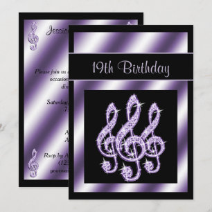 Invitation Elégant, Luxueux Clefs de Sol Lilas 19e Anniversai
