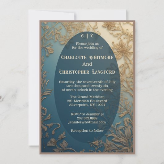 Invitation Elegant Luxurious Green Gold Florals Vines Wedding (Devant)