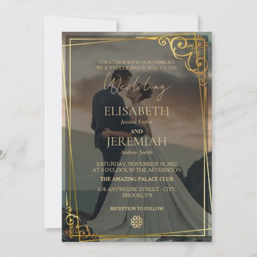 Invitation Elégant Luxury Gold & Black Overlay Mariage photo (Devant)