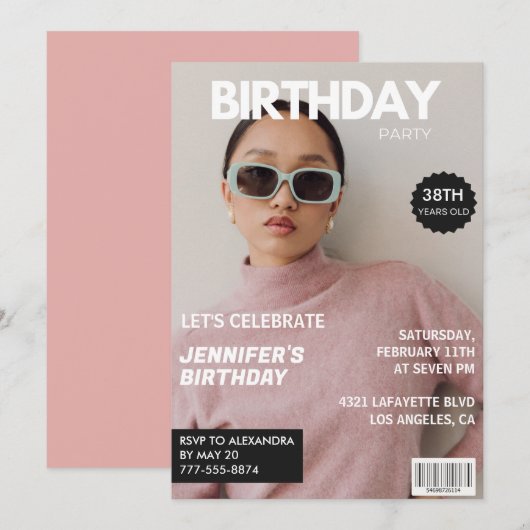 Invitation Elegant Luxury Magazine Photo 38e anniversaire (Devant / Derrière)