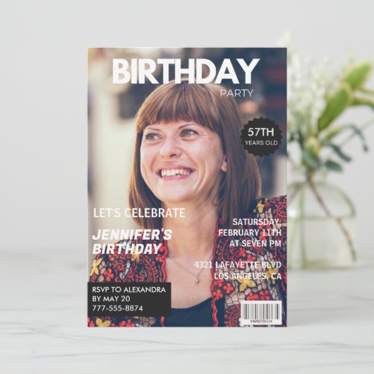 Invitation Elegant Luxury Magazine Photo 57e anniversaire (Debout devant)