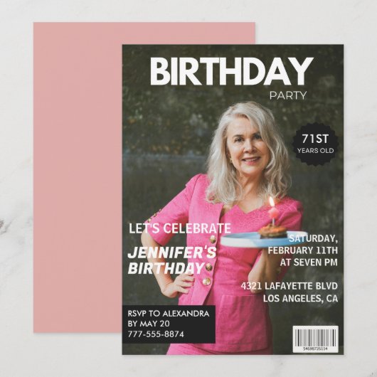 Invitation Elegant Luxury Magazine Photo 71e anniversaire (Devant / Derrière)