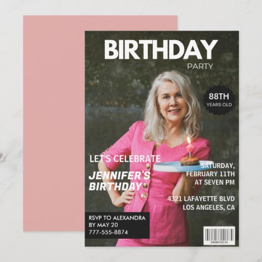 Invitation Elegant Luxury Magazine Photo 88e anniversaire (Devant / Derrière)