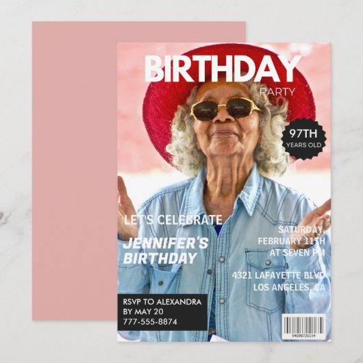 Invitation Elegant Luxury Magazine Photo 97e anniversaire (Devant / Derrière)