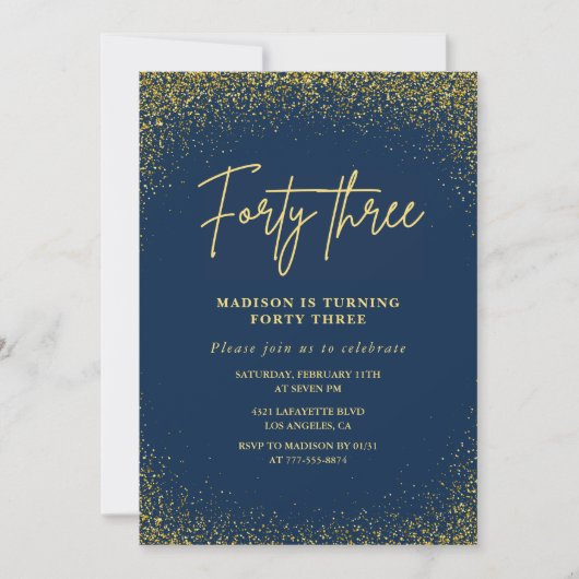 Invitation Elegant Luxury Navy Gold Parties scintillant 43e a (Devant)