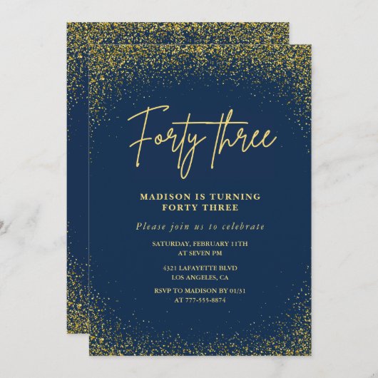 Invitation Elegant Luxury Navy Gold Parties scintillant 43e a (Devant / Derrière)