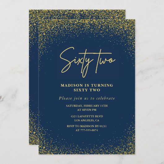 Invitation Elegant Luxury Navy Gold Parties scintillant 62e a (Devant / Derrière)