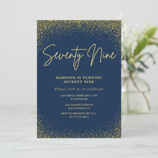 Invitation Elegant Luxury Navy Gold Parties scintillant 79e a (Debout devant)