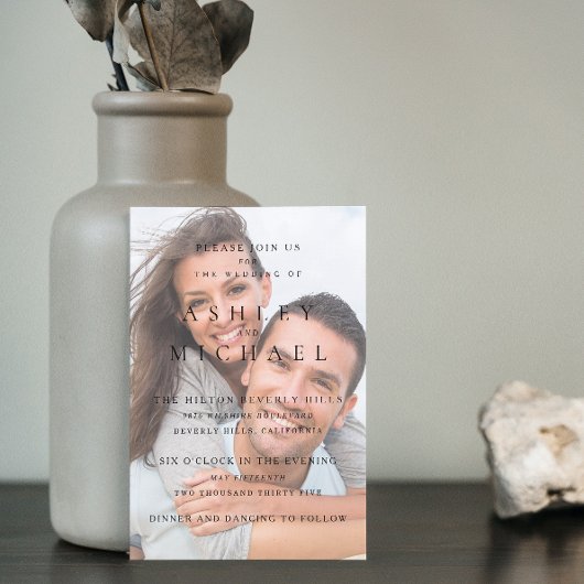 Invitation Elégant Luxury Vellum 2 Photo Black White Mariage