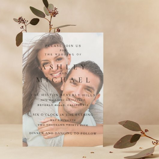 Invitation Elégant Luxury Vellum 4 Photo Black White Mariage