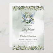 Invitation Élégant Lys blancs et roses Blessday Baptism (Devant / Derrière)