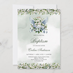 Invitation Élégant Lys blancs et roses Blessday Baptism