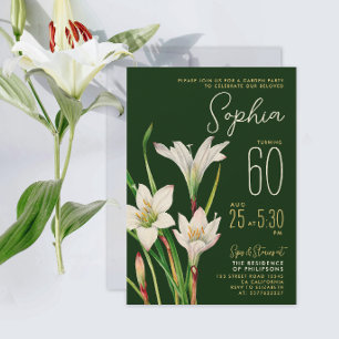 Invitation Élégant Lys Vert Blanc Botanique Floral 60ème