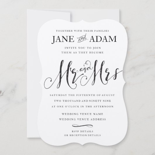 Invitation Elégant M. & Mme Mariage de typographie METALLIC I (Devant)