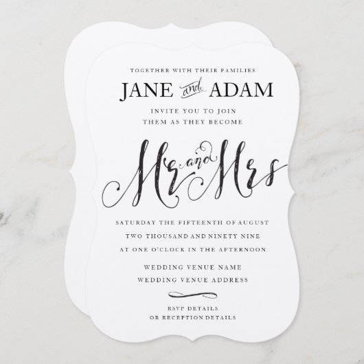 Invitation Elégant M. & Mme Mariage de typographie METALLIC I (Devant / Derrière)