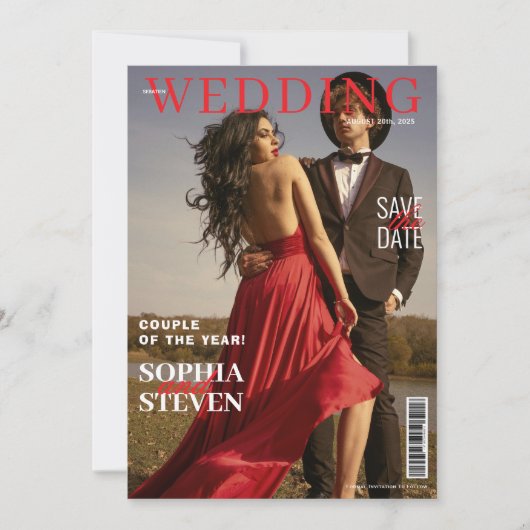 Invitation Élégant Magazine Mariage Enregistrer La Date (Devant)