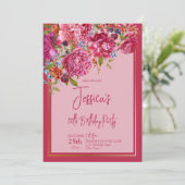 Invitation Elegant magenta burgundy peonies birthday (Debout devant)