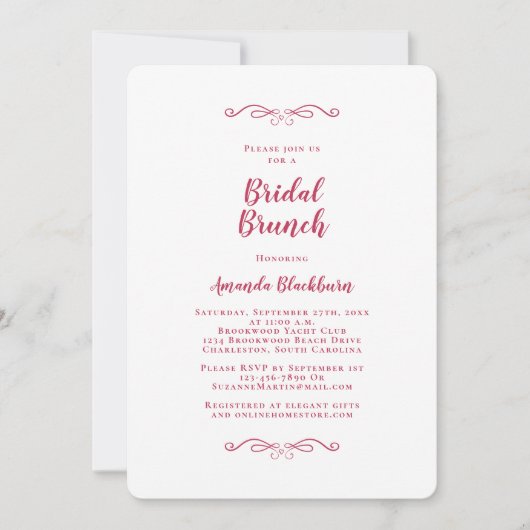Invitation Elegant Magenta Red Calligraphy Bridal Brunch (Devant)