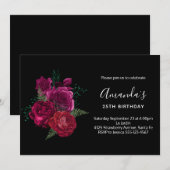 Invitation Elégant Magenta Rose Bouquet floral Anniversaire (Devant / Derrière)