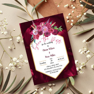 Invitation élégant magenta rose floral enregistrer la date