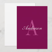 Invitation Élégant Magenta Rouge, rose & blanc Nom & Monogram (Devant / Derrière)