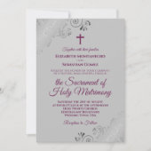 Invitation Élégant Magenta sur gris Mariage catholique modern (Devant)