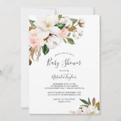 Invitation Élégant Magnolia | Baby shower blanc et blanc (Devant)