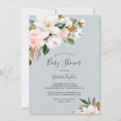 Invitation Élégant Magnolia | Baby shower gris bleu (Devant)